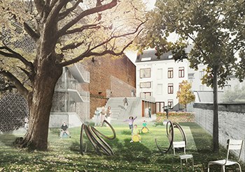 Museum of Ixelles project - View of the new sculpture garden and playground (c) photo B-architecten